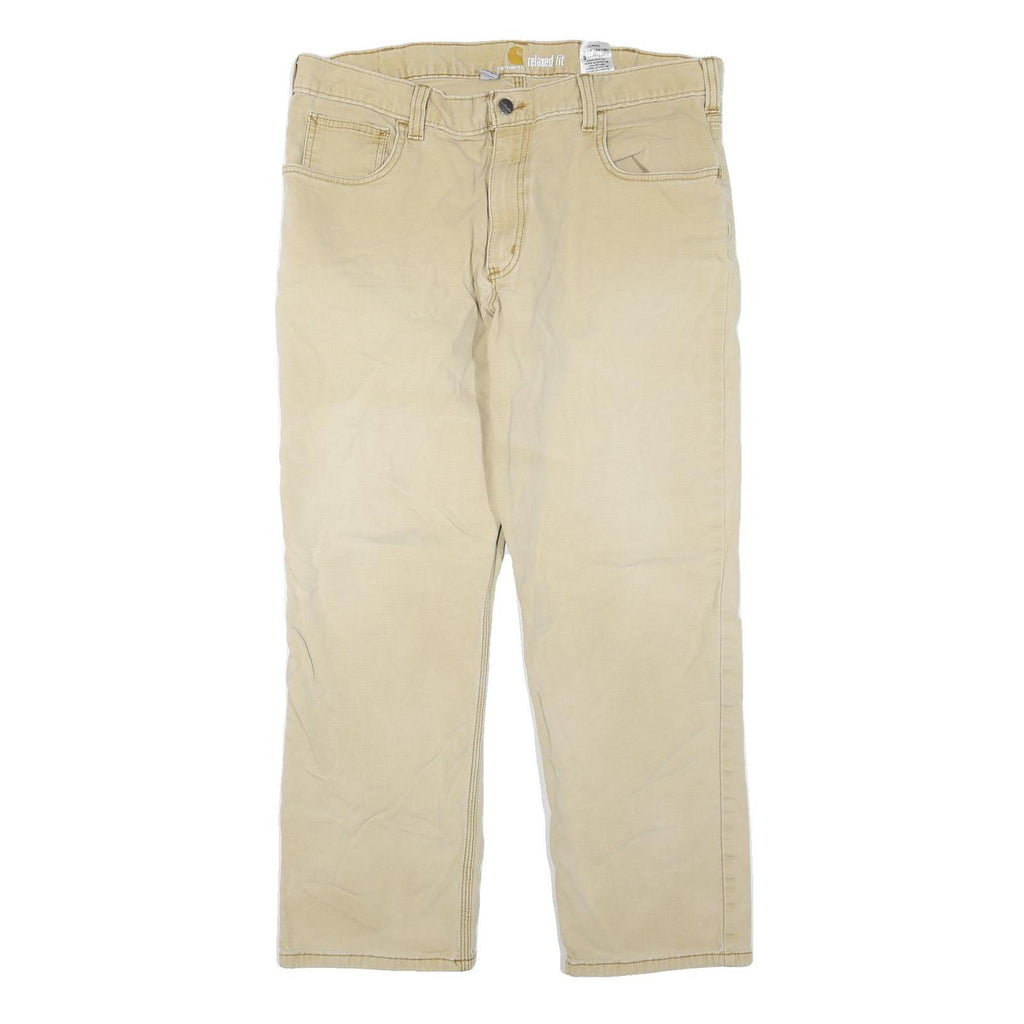 CARHARTT Mens Jeans Beige Regular Straight Denim W36 L30 Cotton Blend Zip