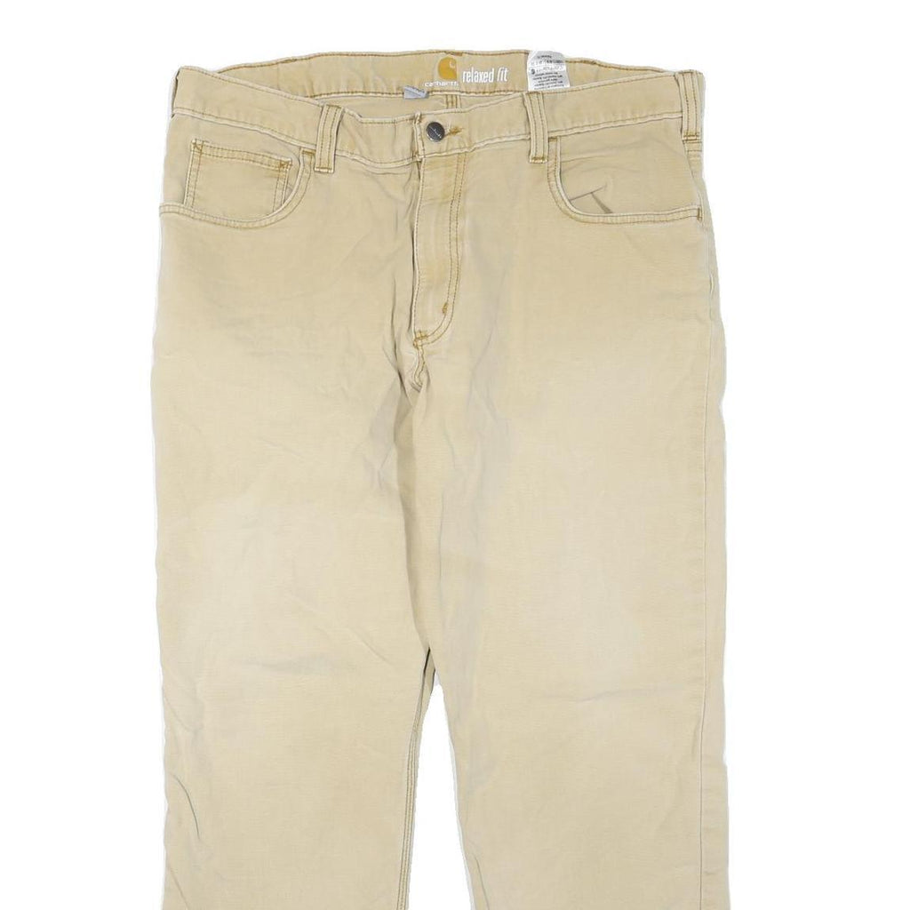 CARHARTT Mens Jeans Beige Regular Straight Denim W36 L30 Cotton Blend Zip