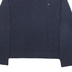 TOMMY HILFIGER Mens Navy Plain Cotton Blend Regular Fit V-Neck Jumper L Classic