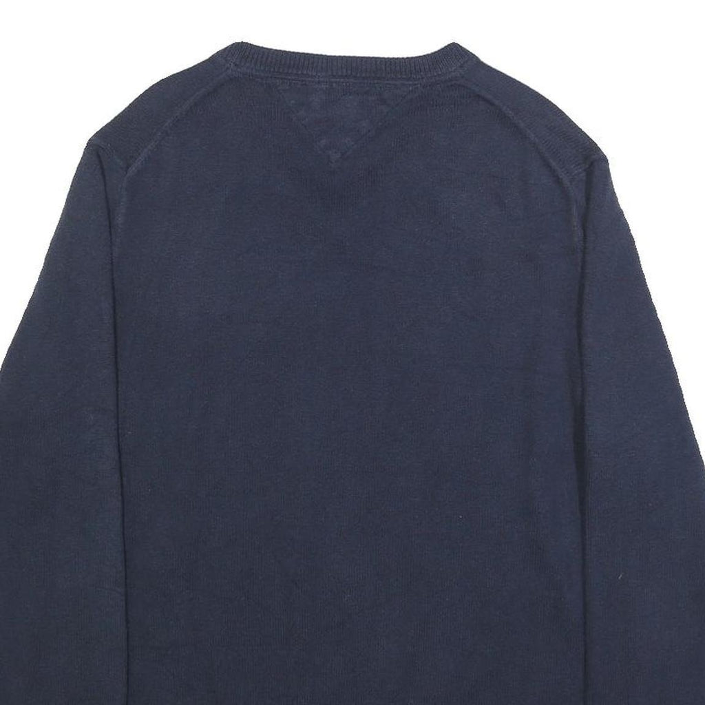 TOMMY HILFIGER Mens Navy Plain Cotton Blend Regular Fit V-Neck Jumper L Classic