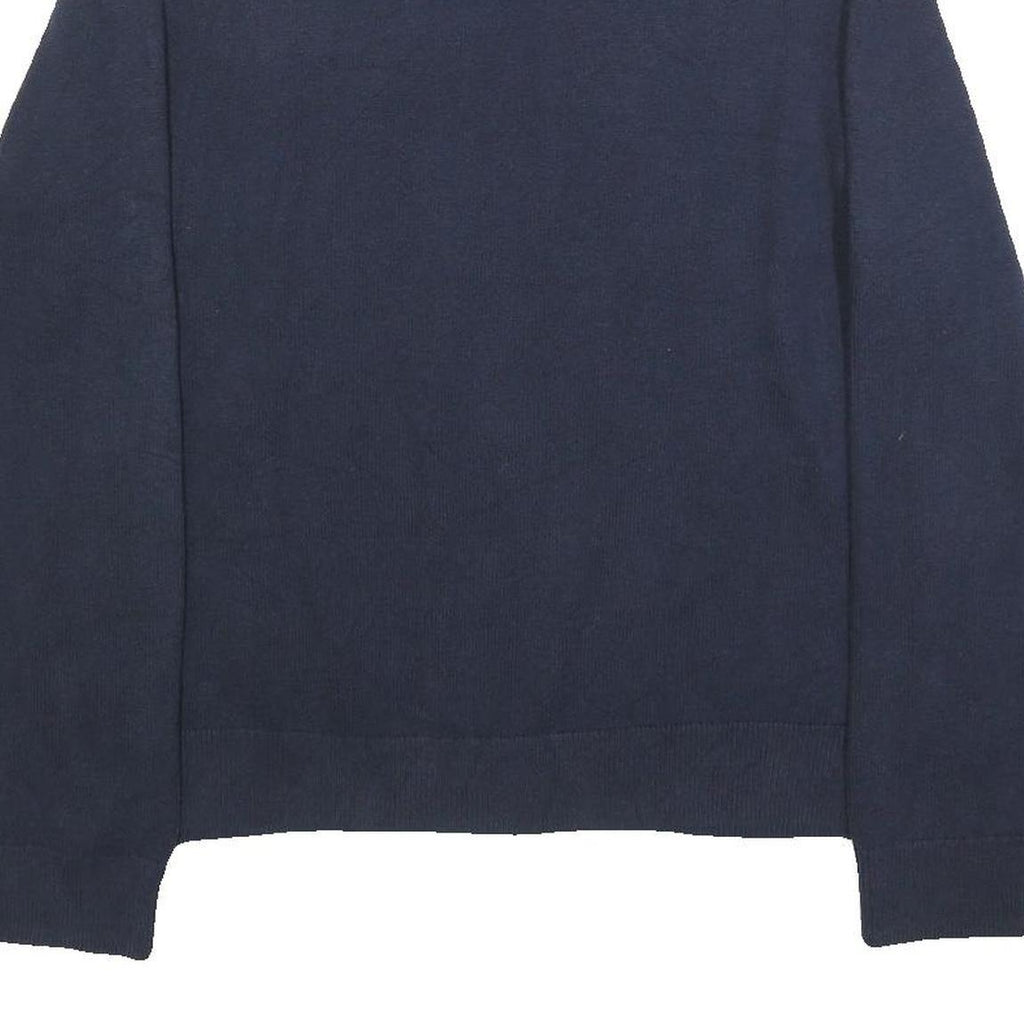 TOMMY HILFIGER Mens Navy Plain Cotton Blend Regular Fit V-Neck Jumper L Classic