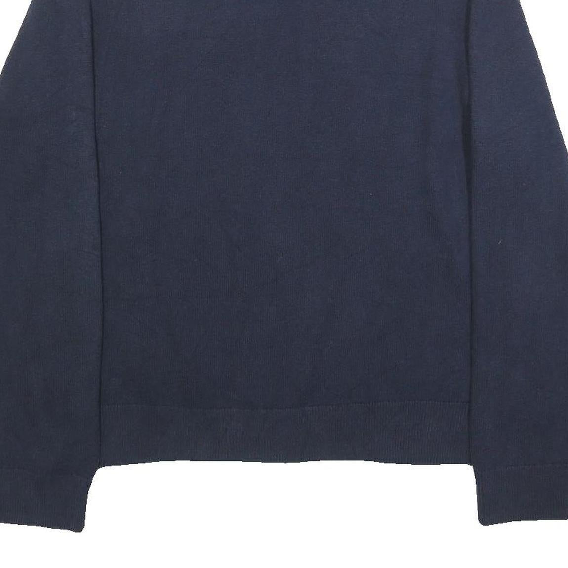 TOMMY HILFIGER Mens Navy Plain Cotton Blend Regular Fit V-Neck Jumper L Classic