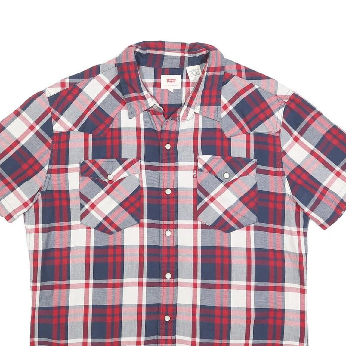 LEVI'S Mens Red Blue & White Check Shirt M Short Sleeve Cotton Casual