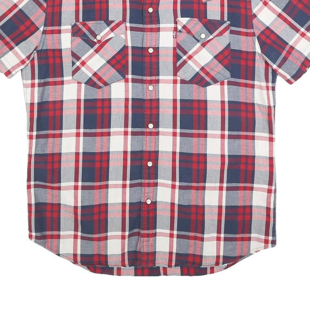 LEVI'S Mens Red Blue & White Check Shirt M Short Sleeve Cotton Casual