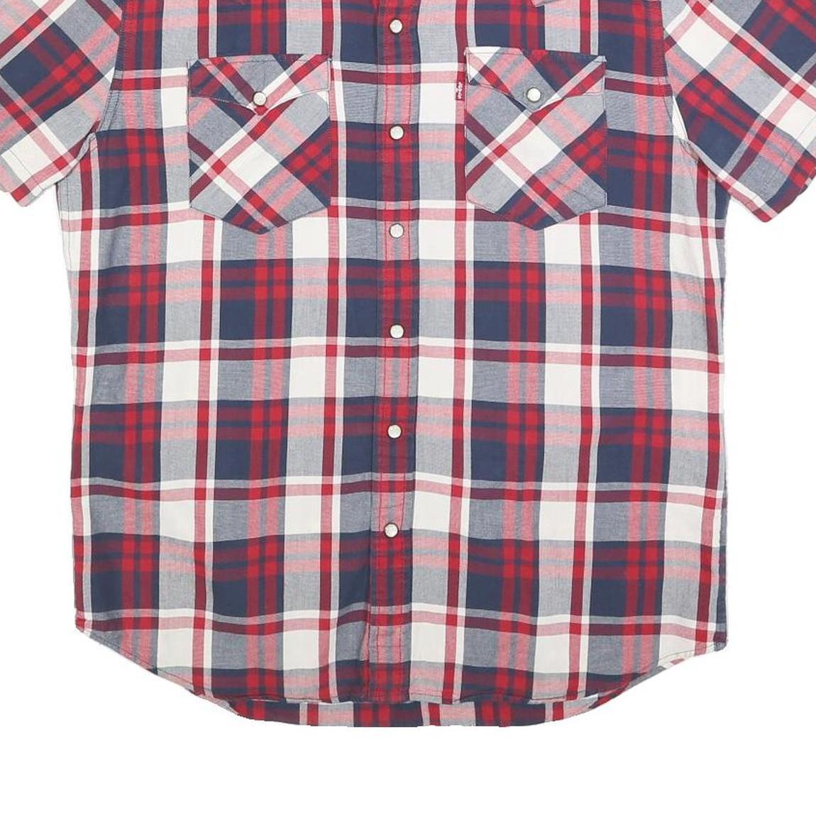 LEVI'S Mens Red Blue & White Check Shirt M Short Sleeve Cotton Casual
