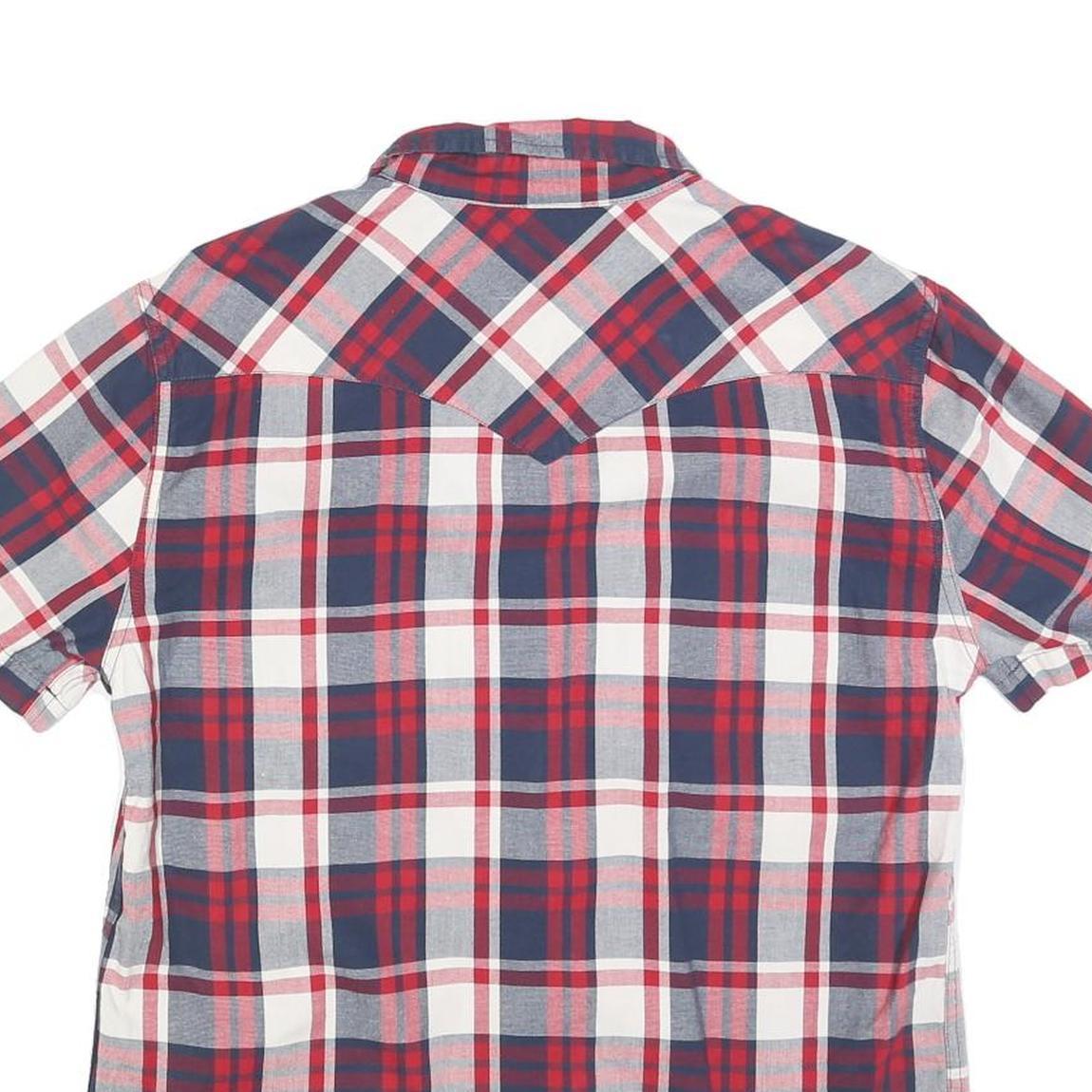 LEVI'S Mens Red Blue & White Check Shirt M Short Sleeve Cotton Casual