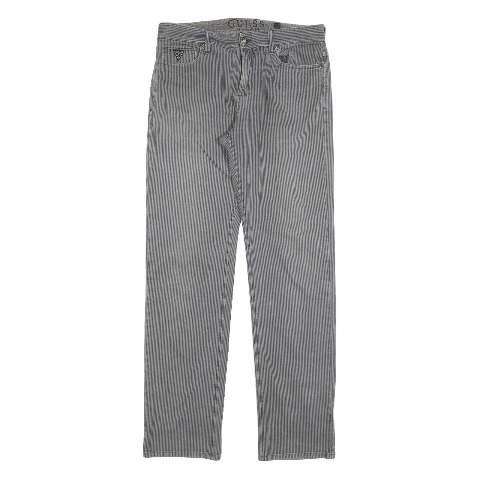 GUESS Mens Regular Fit Straight Leg Denim Light Wash W32 L32 Striped Jeans