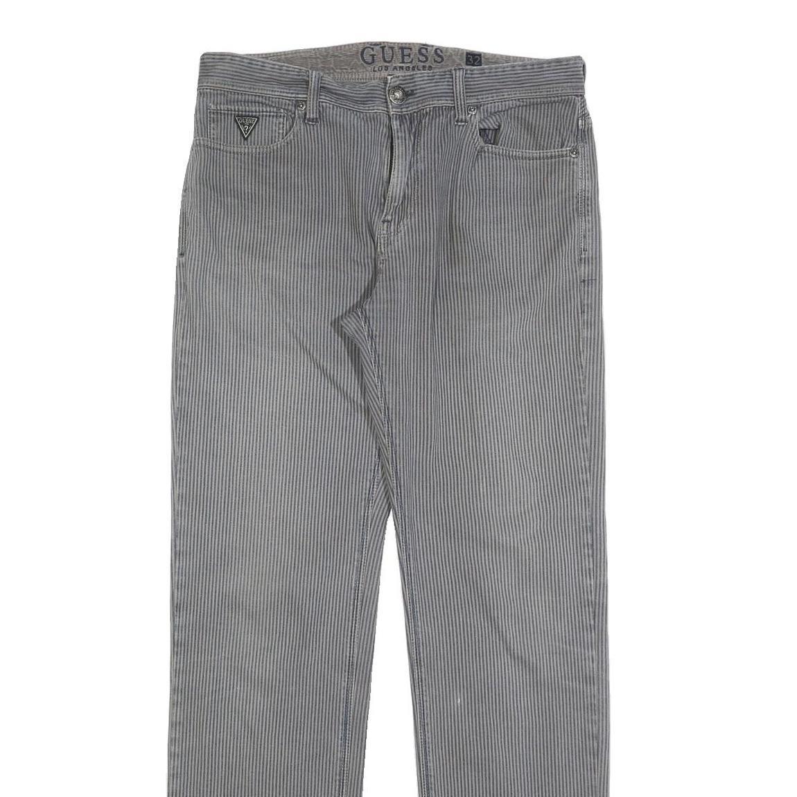 GUESS Mens Regular Fit Straight Leg Denim Light Wash W32 L32 Striped Jeans