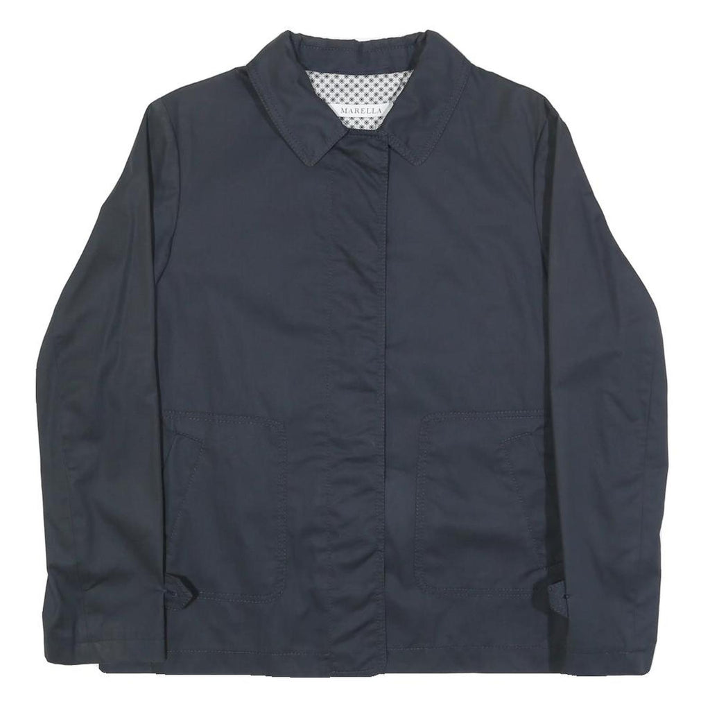 MARELLA Womens Navy Cotton Button Jacket UK 16 Plain Classic Outerwear