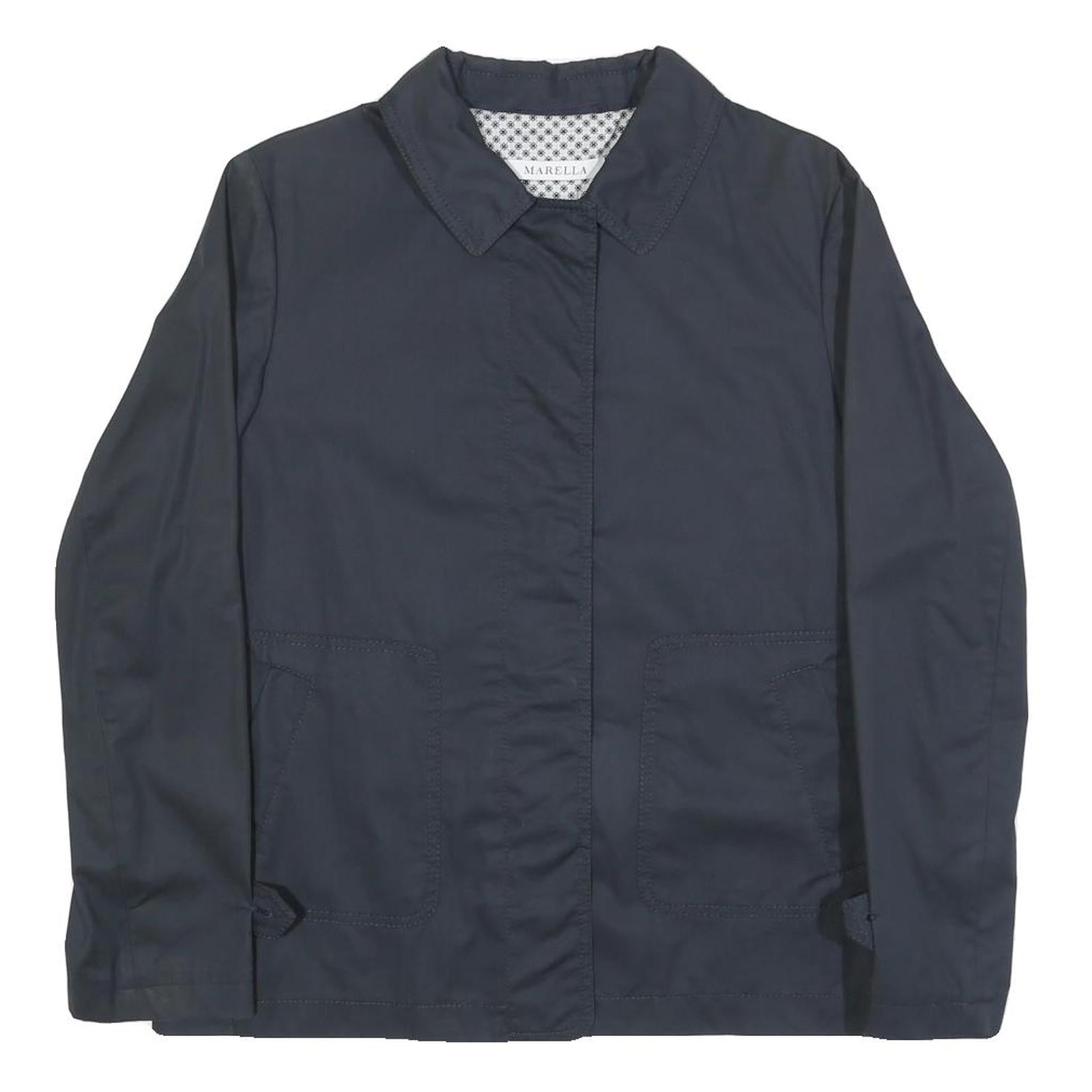 MARELLA Womens Navy Cotton Button Jacket UK 16 Plain Classic Outerwear