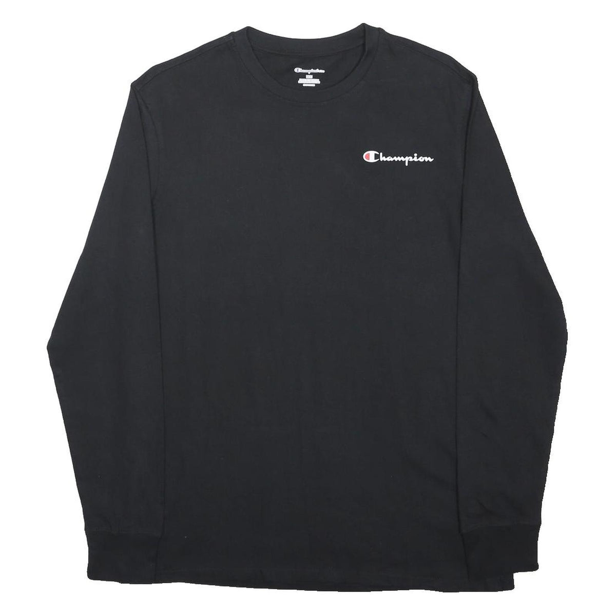 CHAMPION Mens Black Cotton Long Sleeve Crew Neck Logo Print M Top Casual