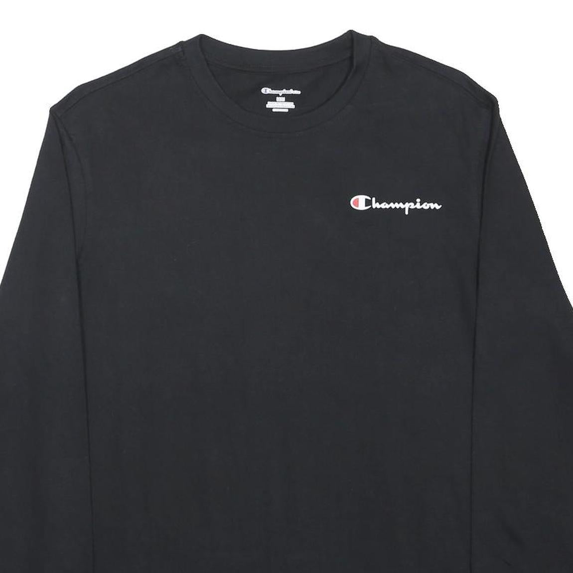 CHAMPION Mens Black Cotton Long Sleeve Crew Neck Logo Print M Top Casual