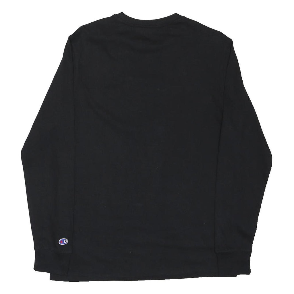 CHAMPION Mens Black Cotton Long Sleeve Crew Neck Logo Print M Top Casual