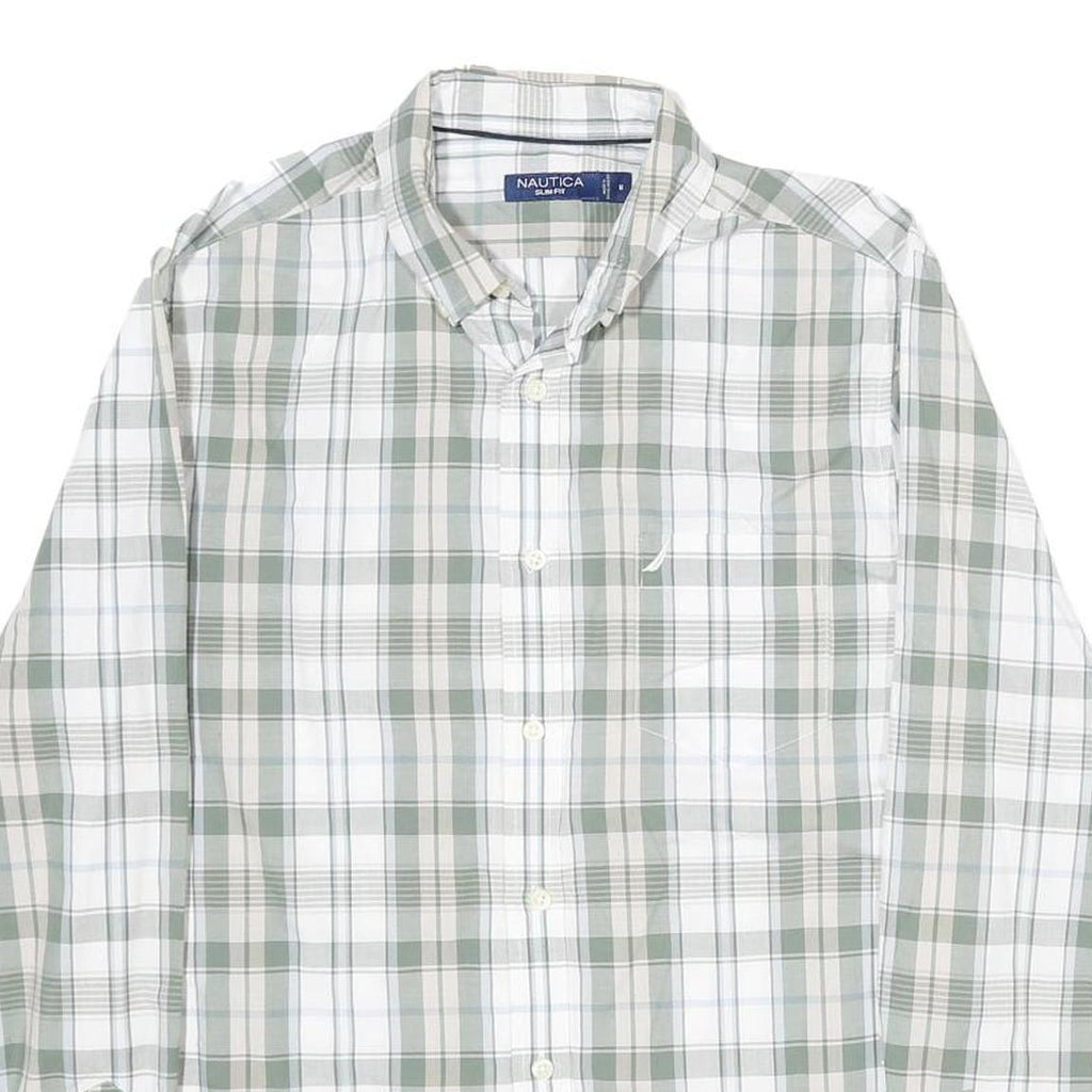 NAUTICA Mens Green & White Check Shirt S Cotton Long Sleeve Button Down Casual