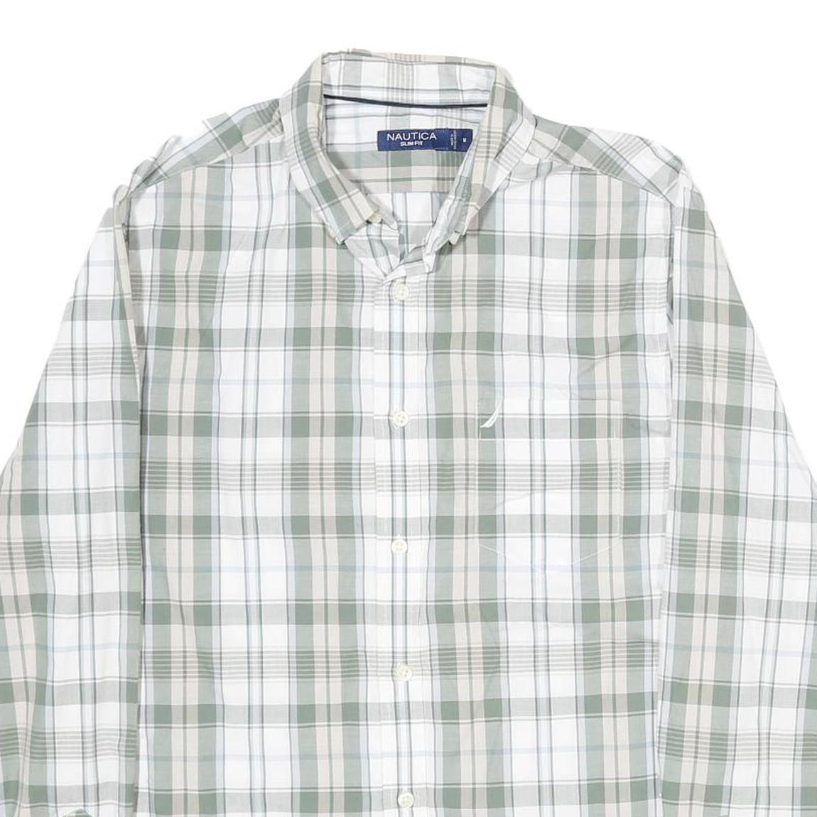 NAUTICA Mens Green & White Check Shirt S Cotton Long Sleeve Button Down Casual