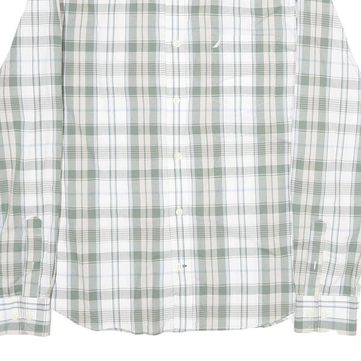 NAUTICA Mens Green & White Check Shirt S Cotton Long Sleeve Button Down Casual