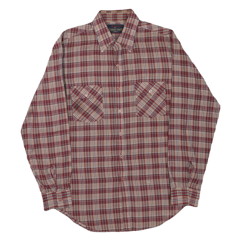 SPORTSWEAR Mens Red & Beige Check Shirt M Long Sleeve Cotton Blend Casual