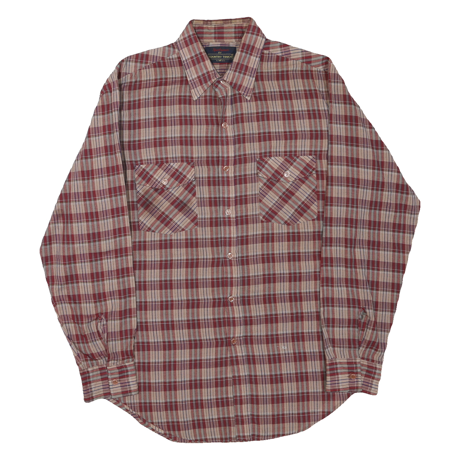 SPORTSWEAR Mens Red & Beige Check Shirt M Long Sleeve Cotton Blend Casual
