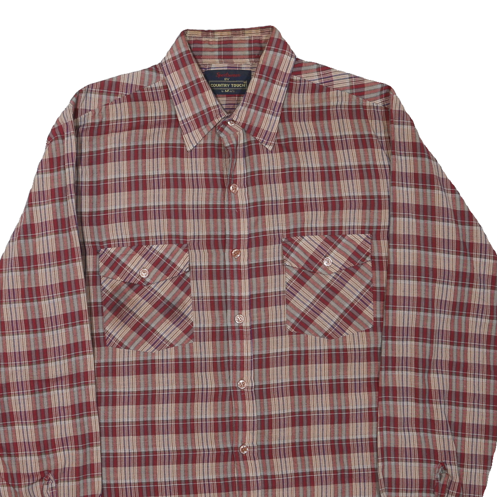 SPORTSWEAR Mens Red & Beige Check Shirt M Long Sleeve Cotton Blend Casual