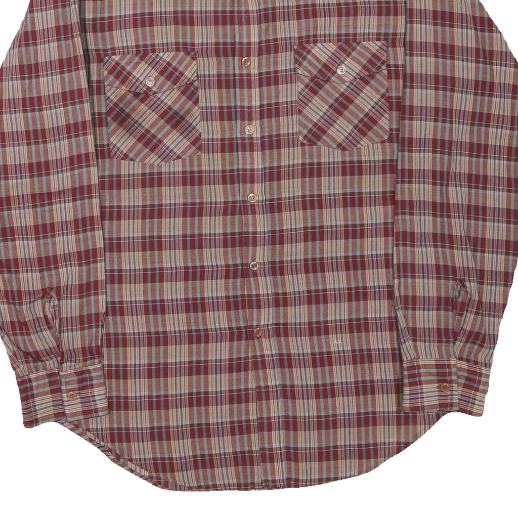 SPORTSWEAR Mens Red & Beige Check Shirt M Long Sleeve Cotton Blend Casual