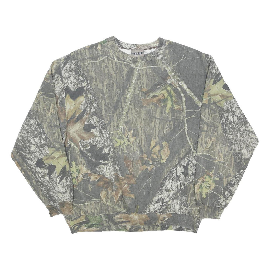 JERZEES Mens Grey Camo Crew Neck XL Cotton Blend Sweatshirt Casual Outdoor