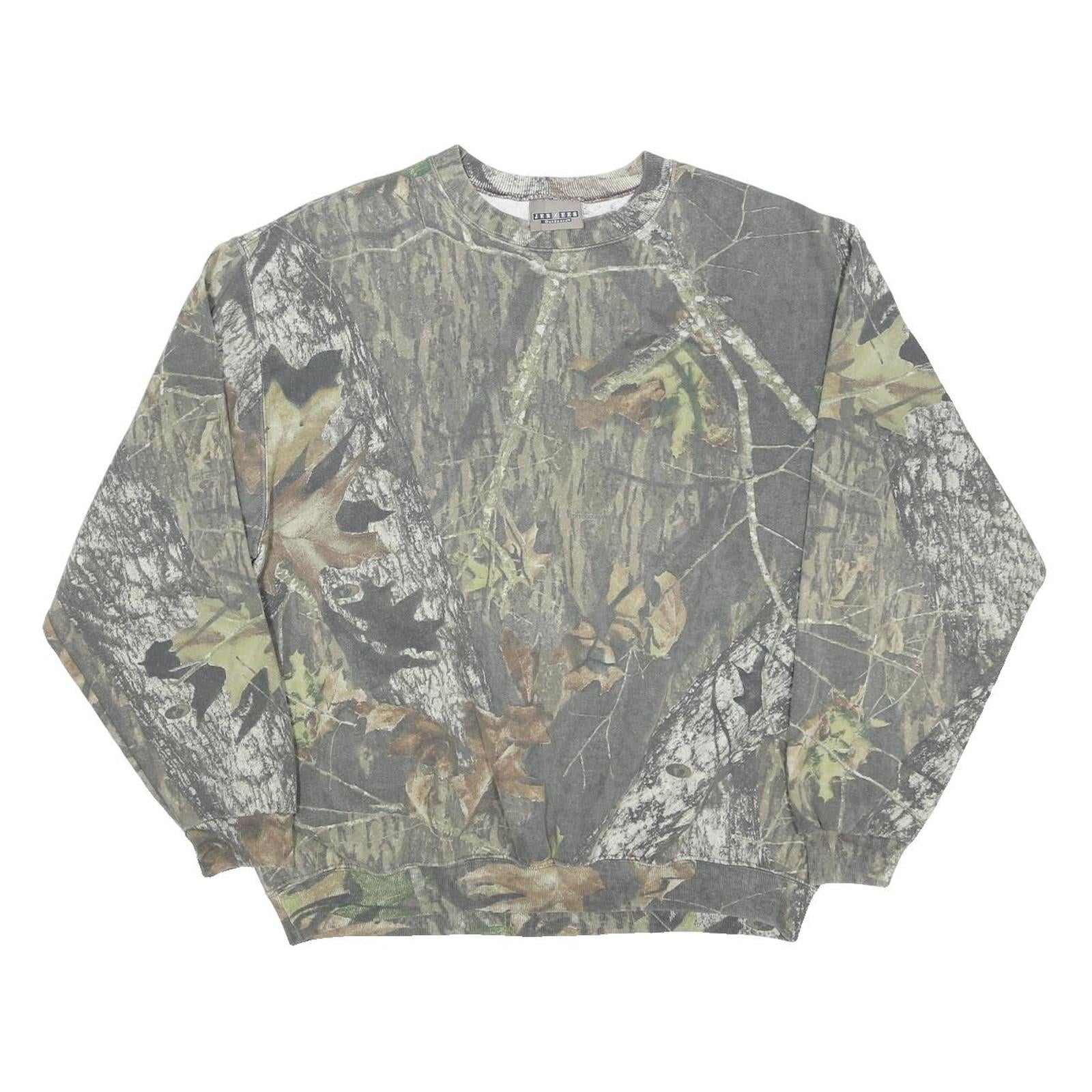 JERZEES Mens Grey Camo Crew Neck XL Cotton Blend Sweatshirt Casual Outdoor