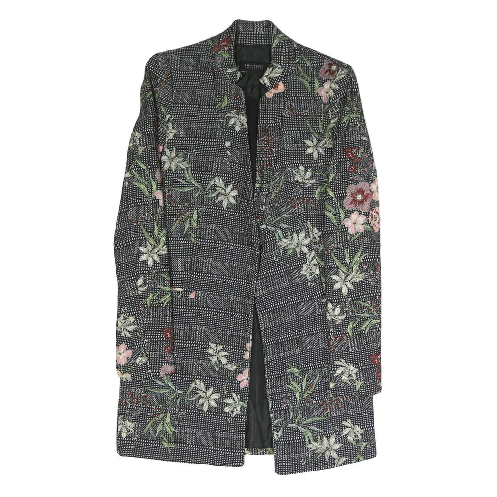 ZARA Womens Black & Floral Tailored Jacket XS Polyester Blend Button Plaid