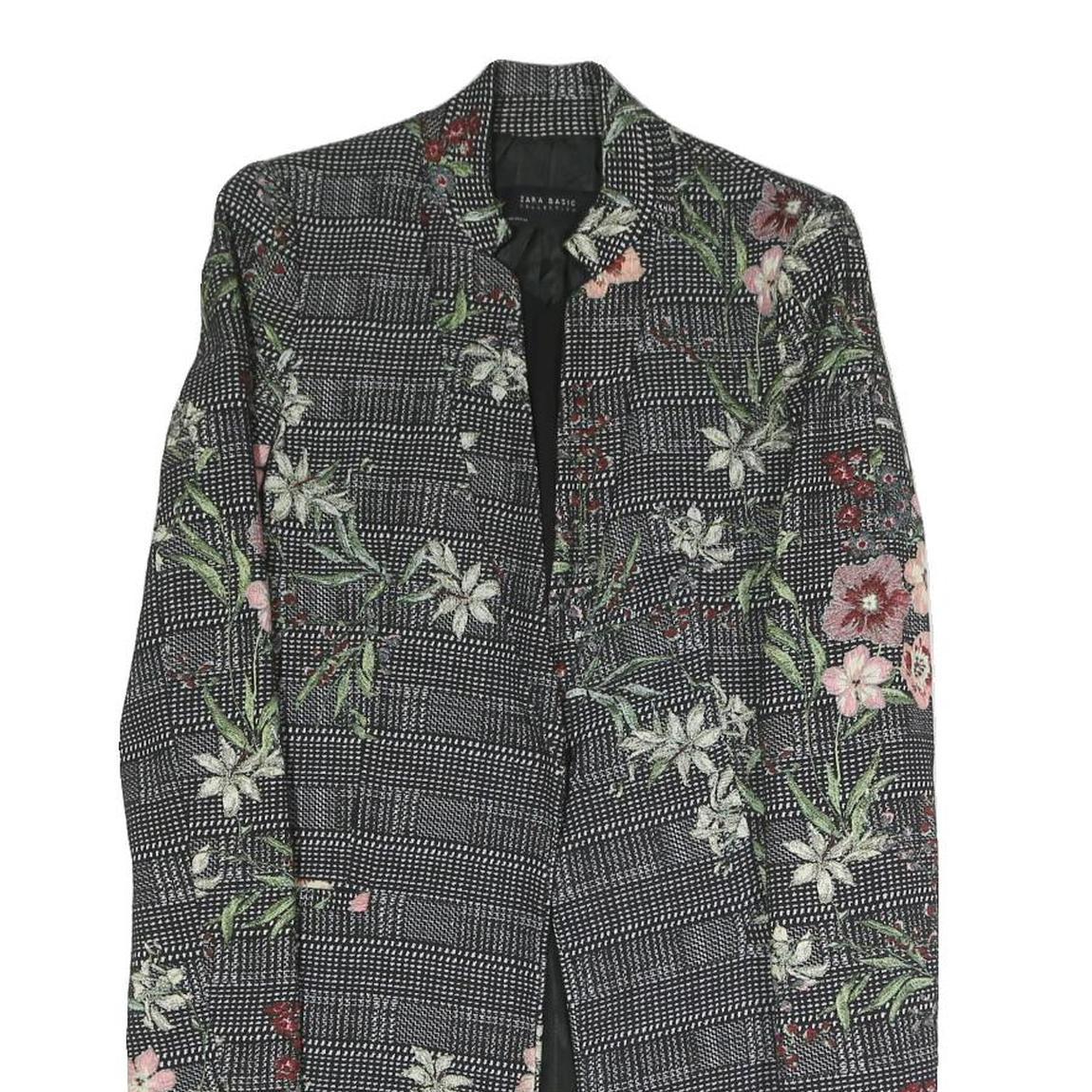 ZARA Womens Black & Floral Tailored Jacket XS Polyester Blend Button Plaid