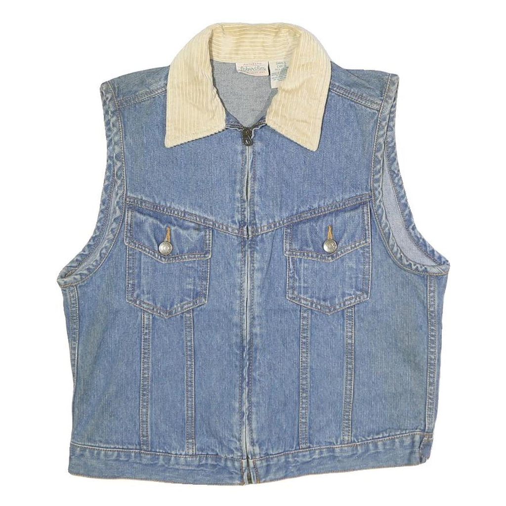 ST JOHN'S BAY Womens Blue Denim Cotton Zip Jacket Vest S Corduroy Collar