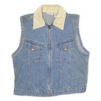 ST JOHN'S BAY Womens Blue Denim Cotton Zip Jacket Vest S Corduroy Collar