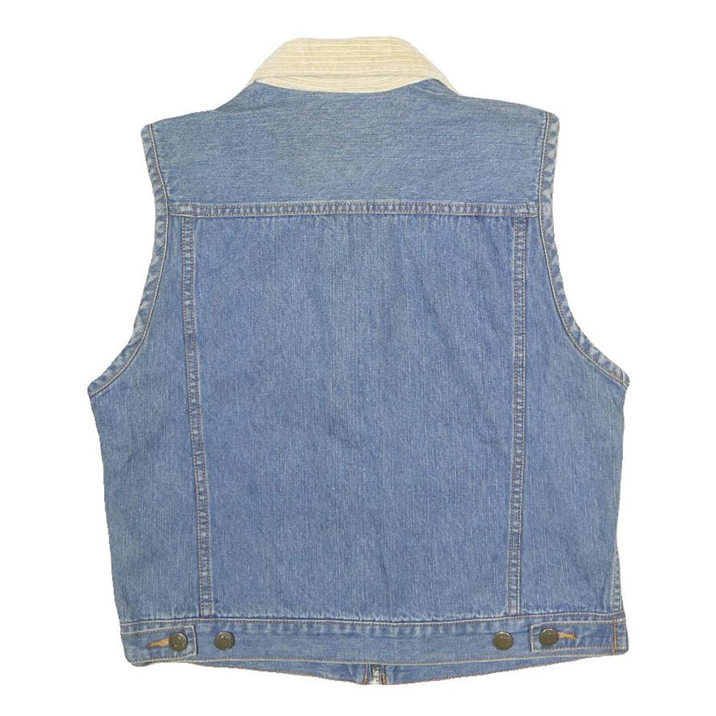ST JOHN'S BAY Womens Blue Denim Cotton Zip Jacket Vest S Corduroy Collar