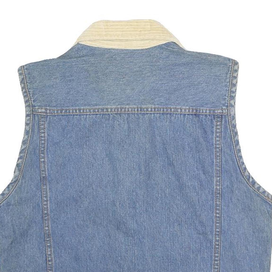 ST JOHN'S BAY Womens Blue Denim Cotton Zip Jacket Vest S Corduroy Collar