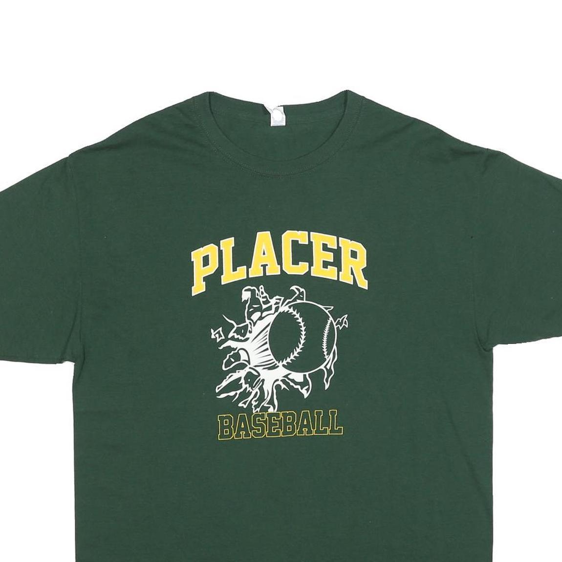 JERZEES Mens Green Placer Baseball Graphic T-Shirt L Short Sleeve Crew Neck