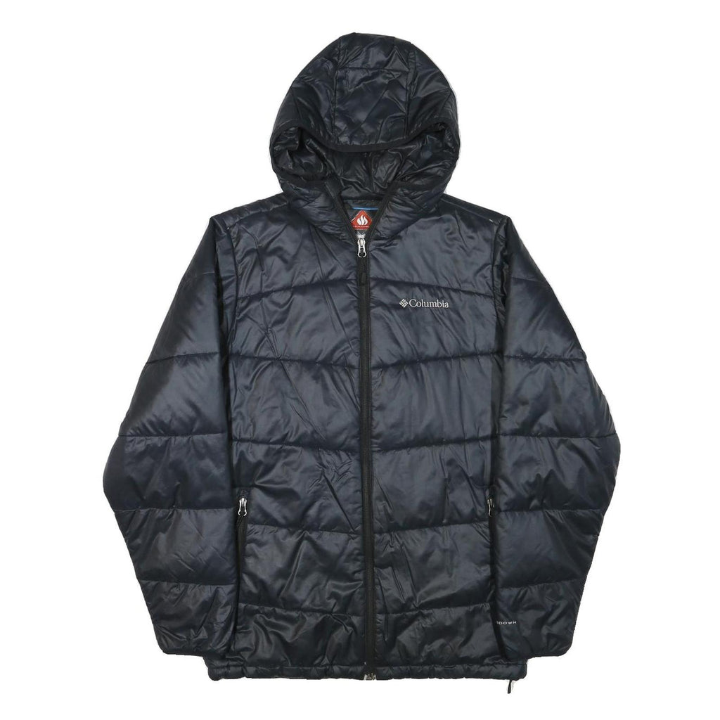 COLUMBIA Mens Black Hooded Jacket S Polyester Blend Quilted Outdoor Warm