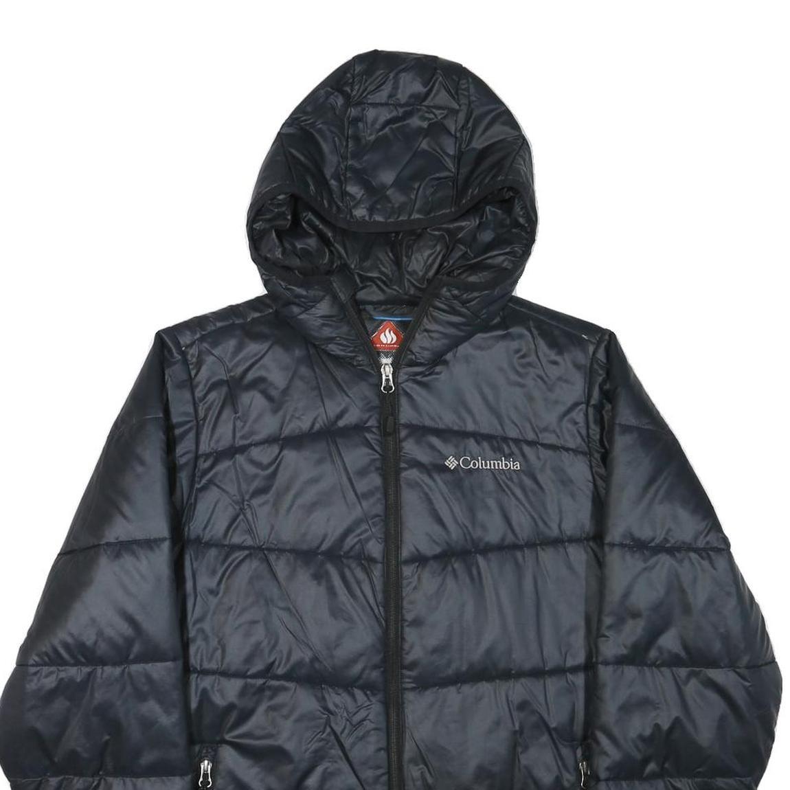 COLUMBIA Mens Black Hooded Jacket S Polyester Blend Quilted Outdoor Warm