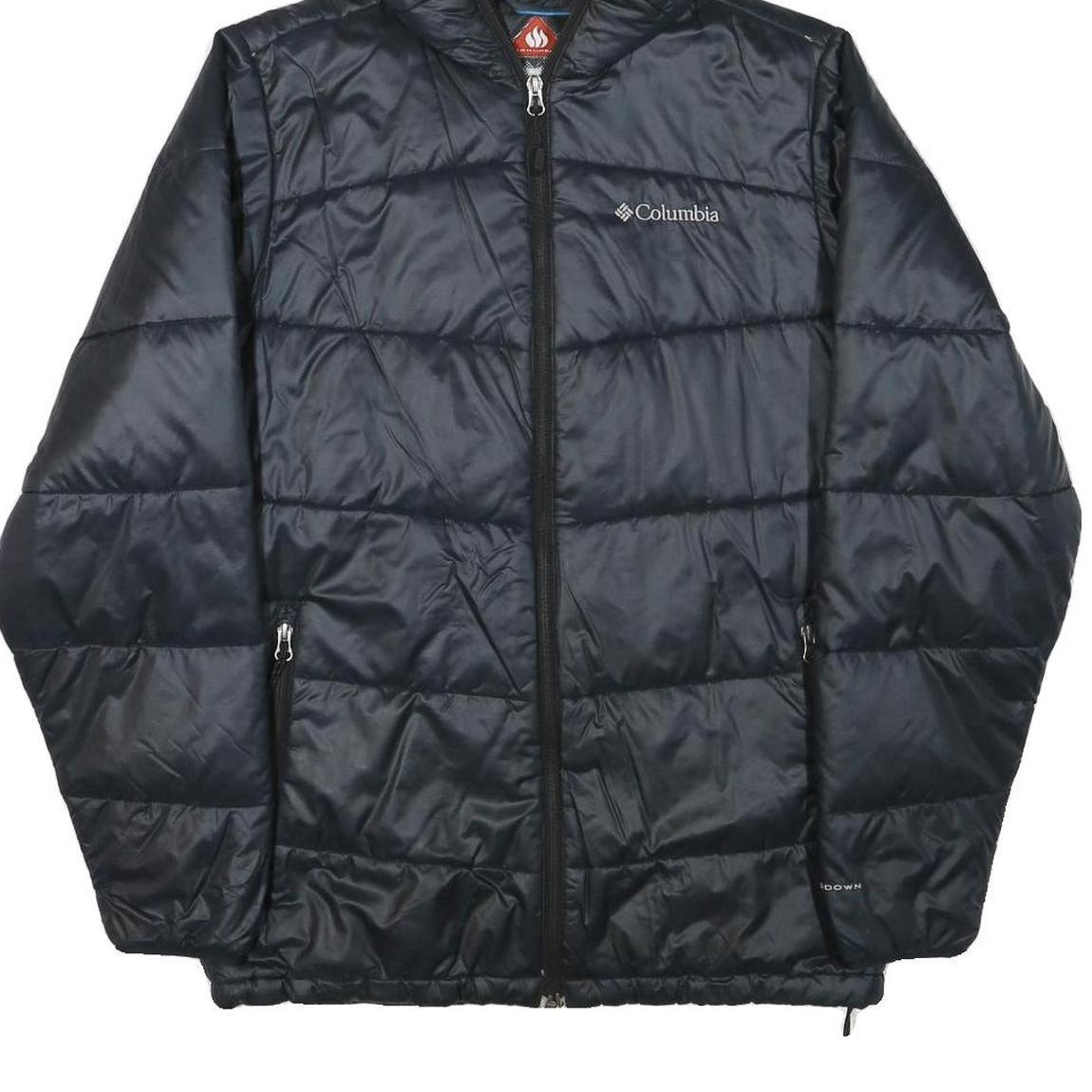 COLUMBIA Mens Black Hooded Jacket S Polyester Blend Quilted Outdoor Warm