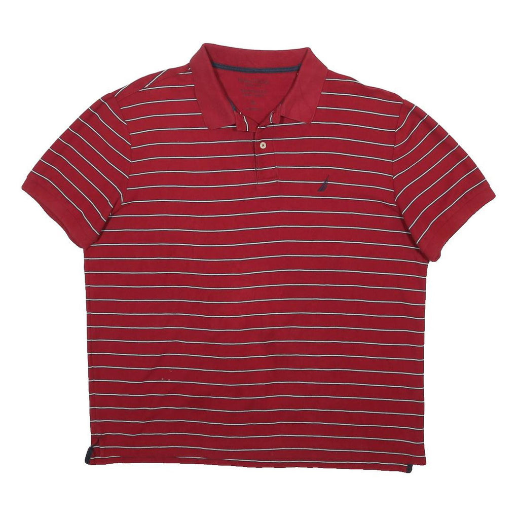 NAUTICA Mens Red & White Striped Short Sleeve Polo Shirt XL Cotton Blend