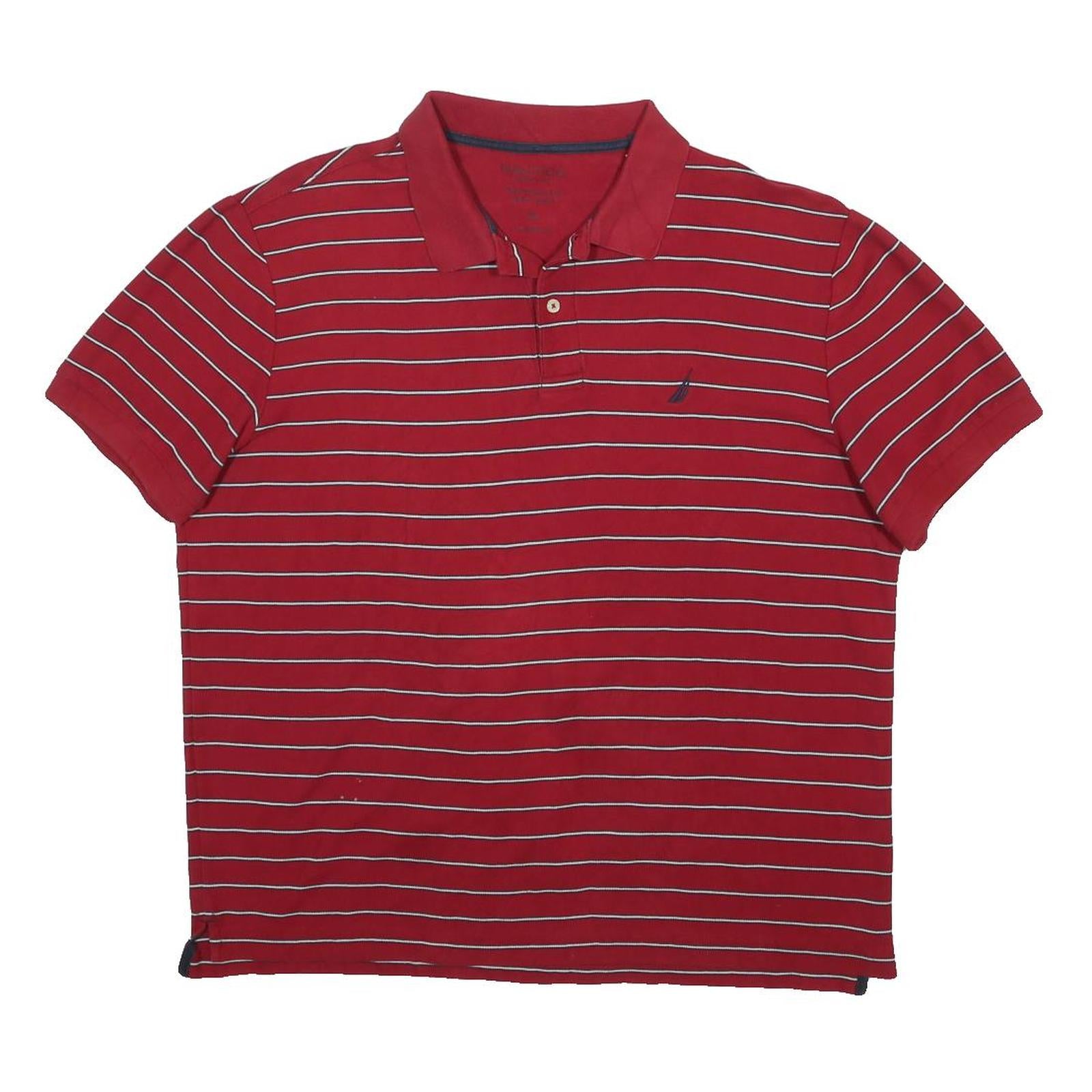 NAUTICA Mens Red & White Striped Short Sleeve Polo Shirt XL Cotton Blend