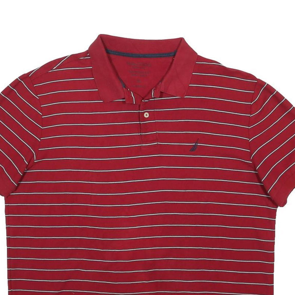 NAUTICA Mens Red & White Striped Short Sleeve Polo Shirt XL Cotton Blend