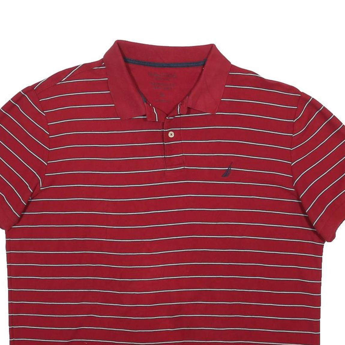 NAUTICA Mens Red & White Striped Short Sleeve Polo Shirt XL Cotton Blend
