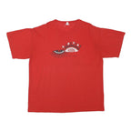 Mens Red Graphic T-Shirt L Short Sleeve Crew Neck Volunteer Dancing Print