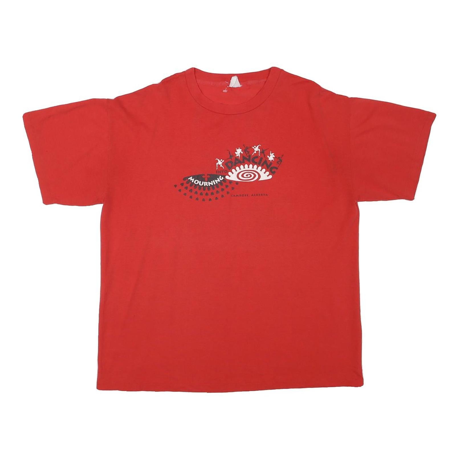 Mens Red Graphic T-Shirt L Short Sleeve Crew Neck Volunteer Dancing Print