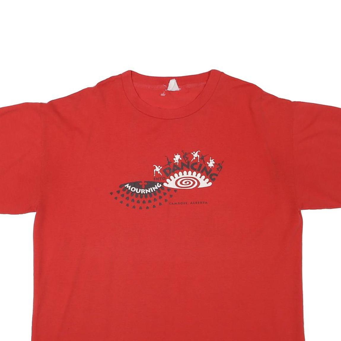 Mens Red Graphic T-Shirt L Short Sleeve Crew Neck Volunteer Dancing Print