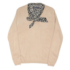 M&S Womens Beige Plain Jumper Crew Neck Basic Knit UK 12 Cotton Blend