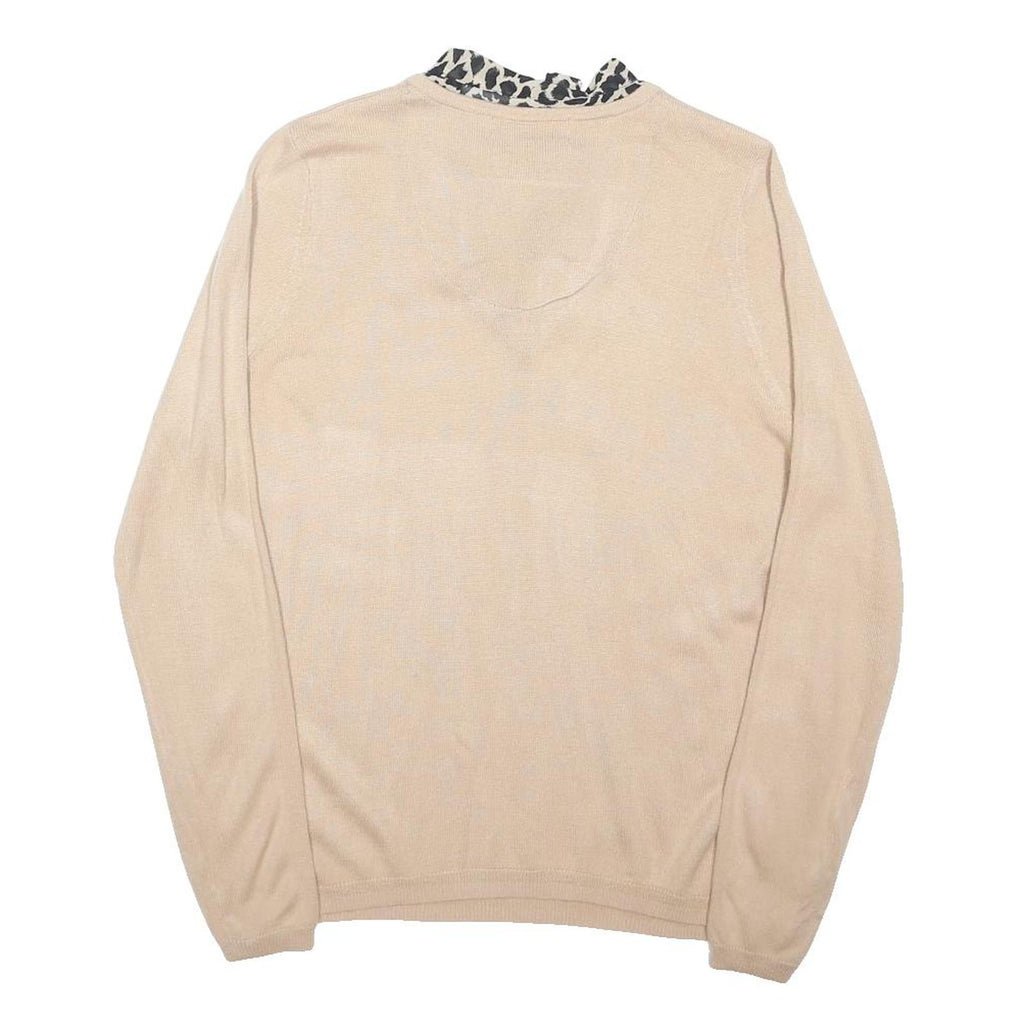 M&S Womens Beige Plain Jumper Crew Neck Basic Knit UK 12 Cotton Blend