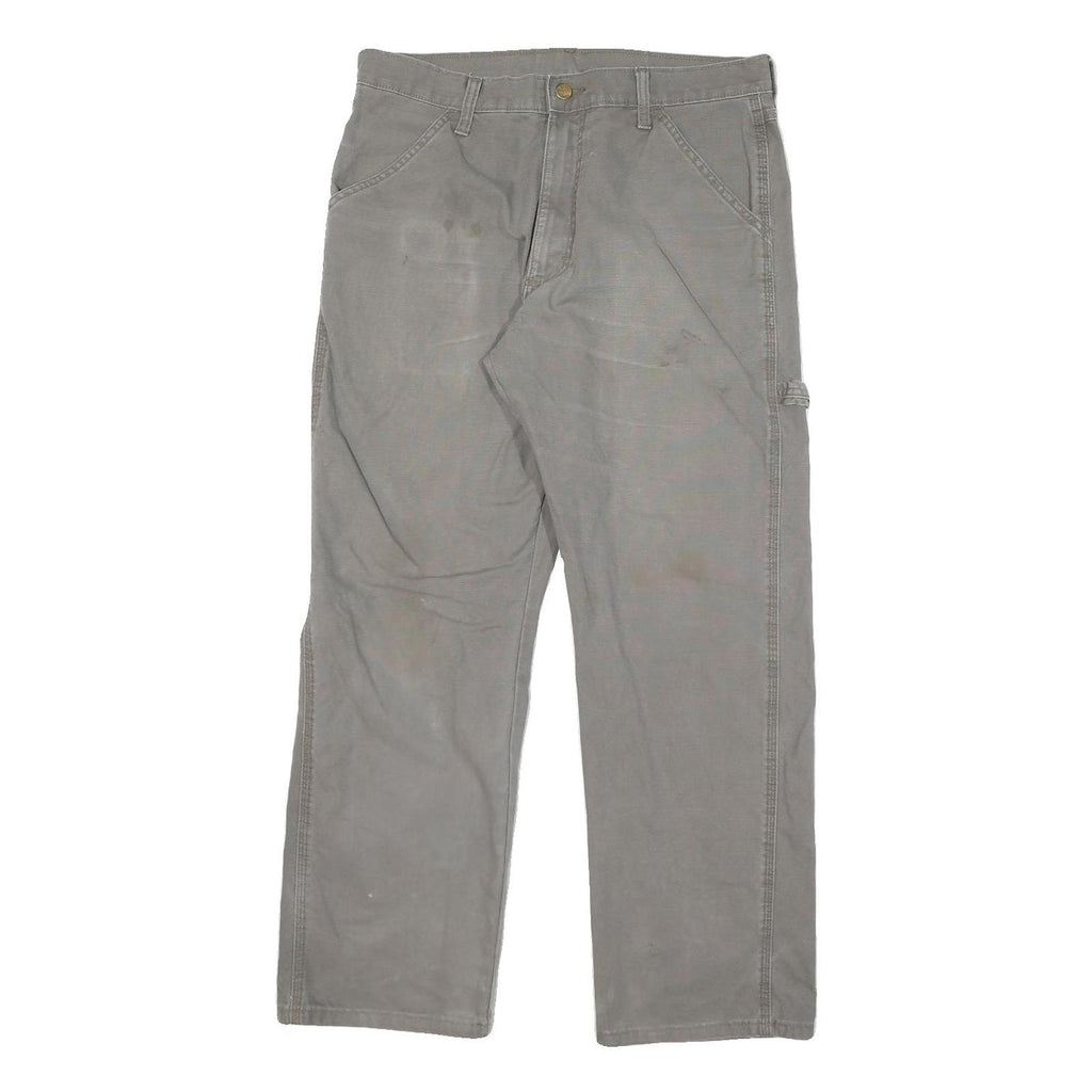 CARHARTT Mens Grey Cotton Blend Regular Straight Trousers W32 L28 Workwear Zip