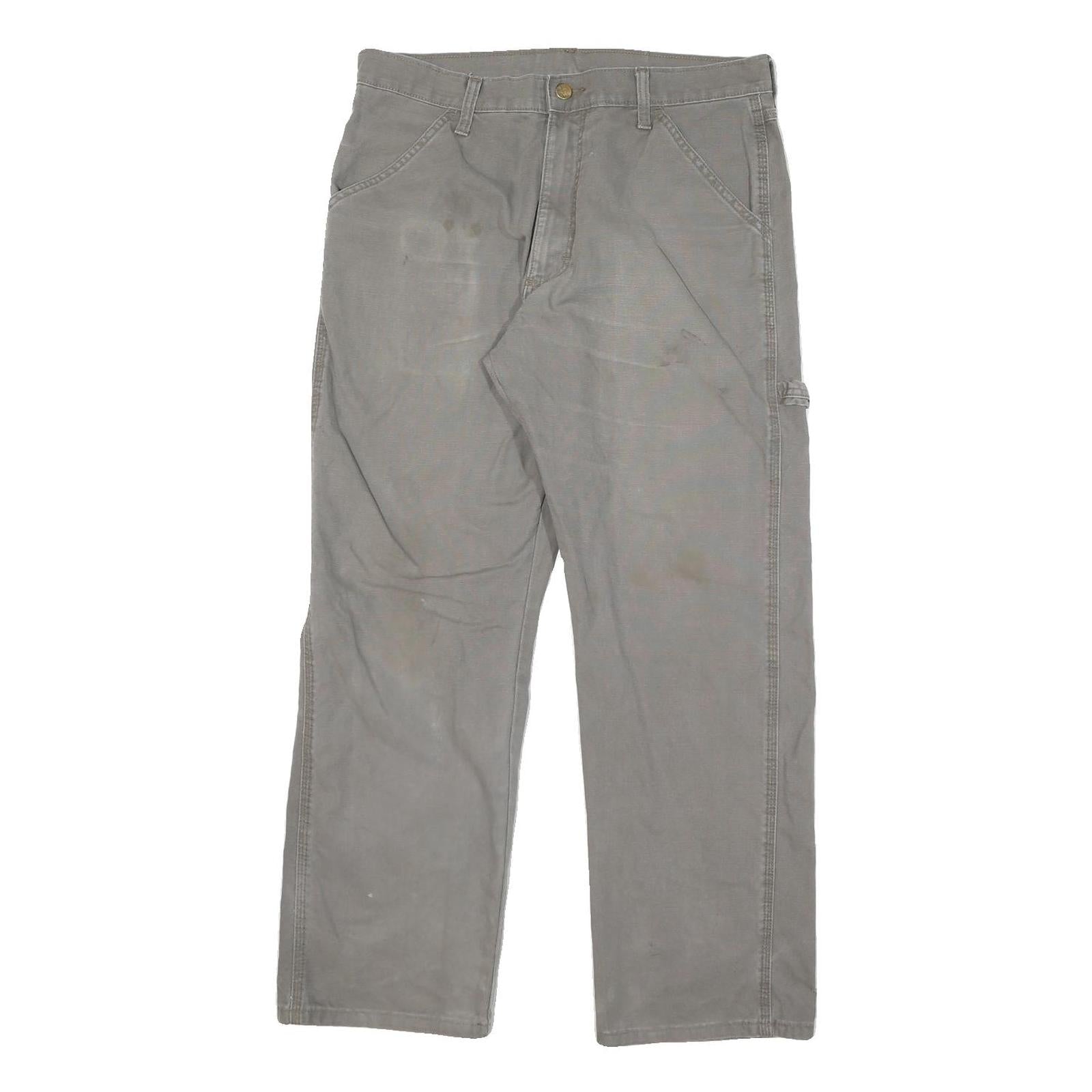 CARHARTT Mens Grey Cotton Blend Regular Straight Trousers W32 L28 Workwear Zip