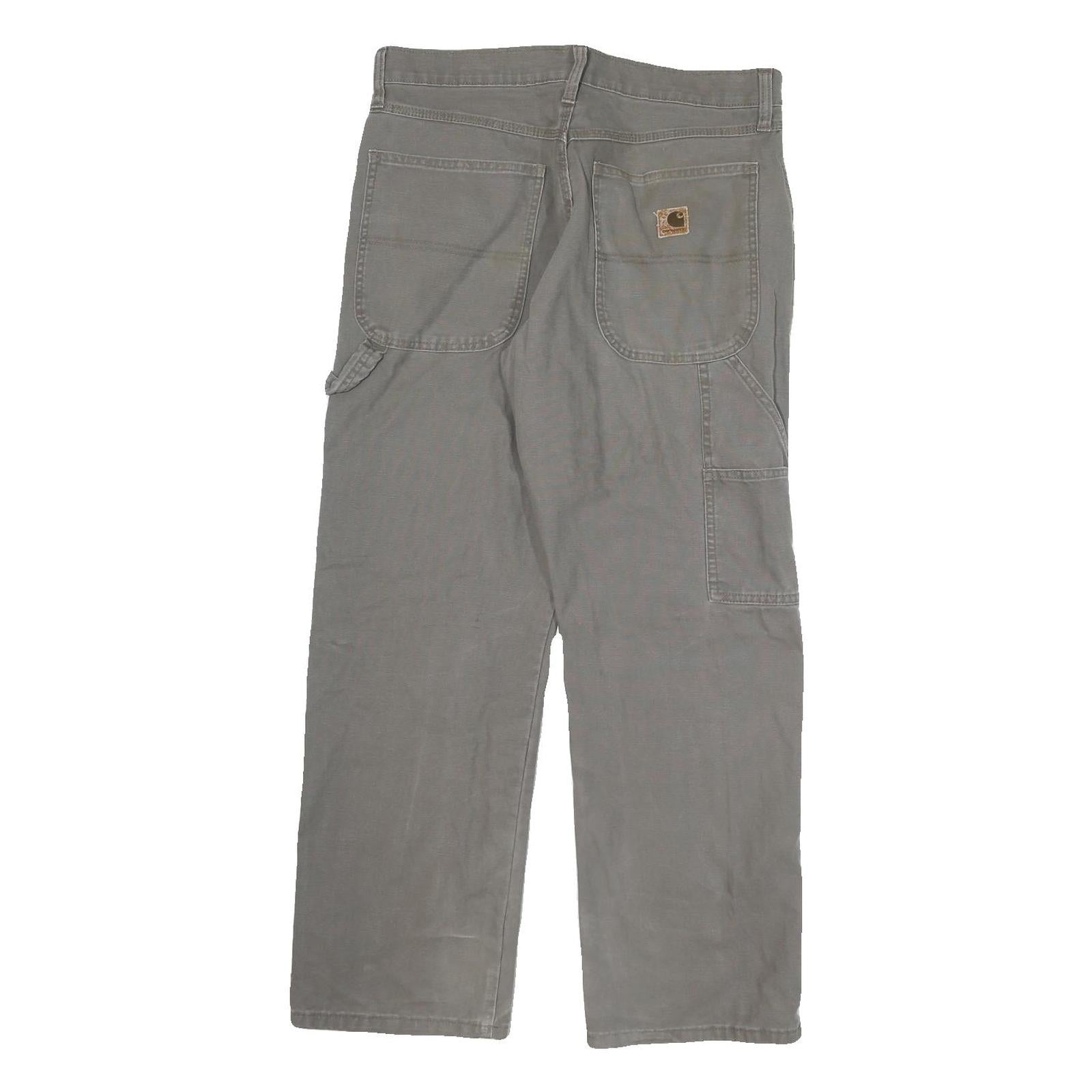 CARHARTT Mens Grey Cotton Blend Regular Straight Trousers W32 L28 Workwear Zip