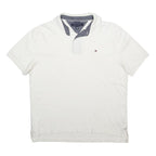 TOMMY HILFIGER Mens White Short Sleeve Plain Polo Shirt M Cotton Blend Casual