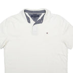 TOMMY HILFIGER Mens White Short Sleeve Plain Polo Shirt M Cotton Blend Casual